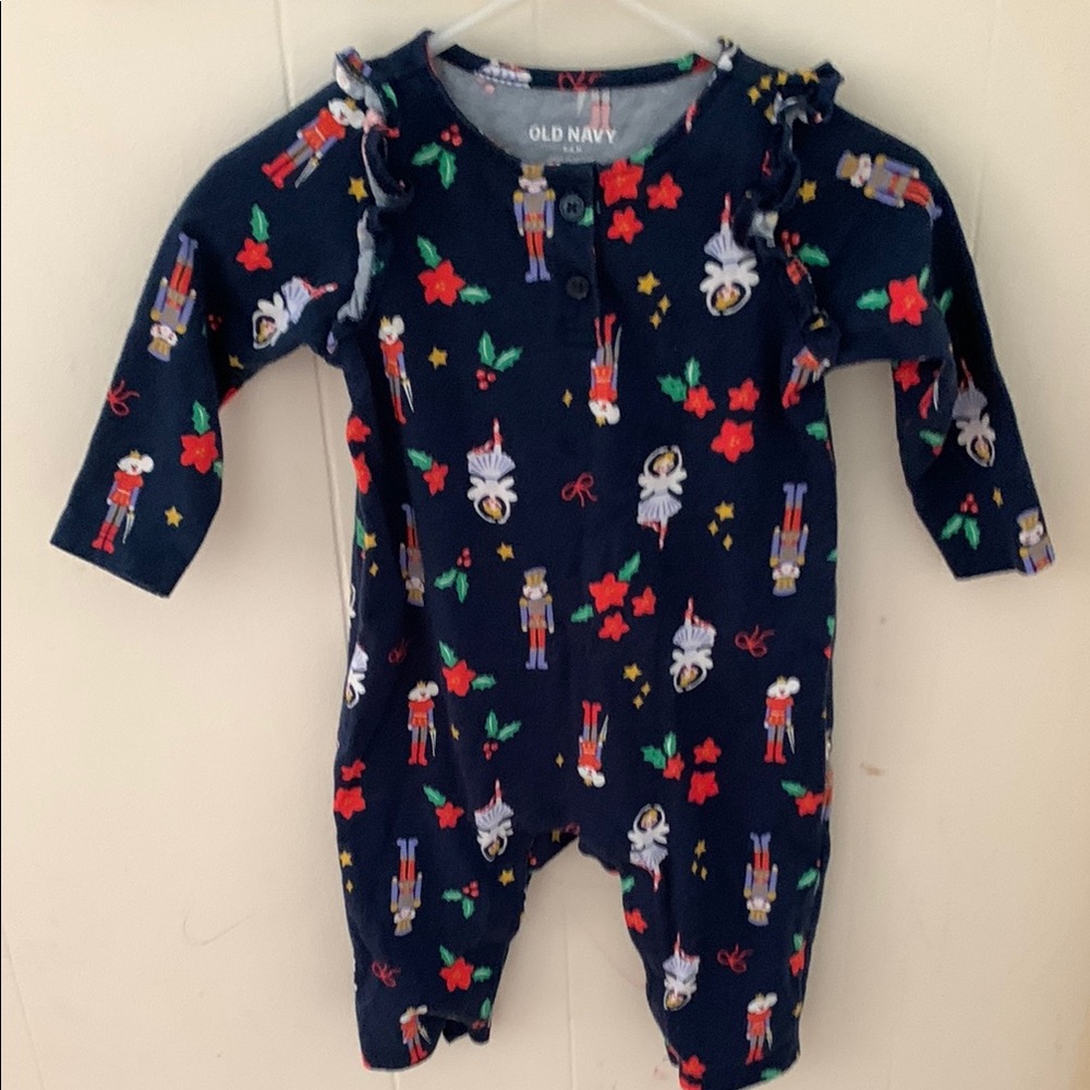 Old Navy Blue One Piece Footies with Festive Print